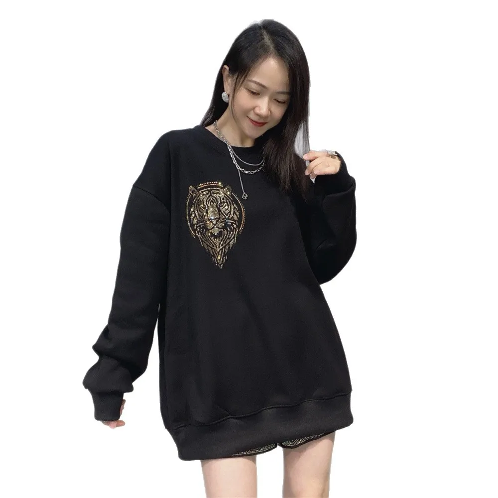 Trendy Autumn Winter Solid Color Basic Sweatshirt Round Neck Long Sleeve Hoodie Top Thicken Fleece Mid-long Casual Pullovers