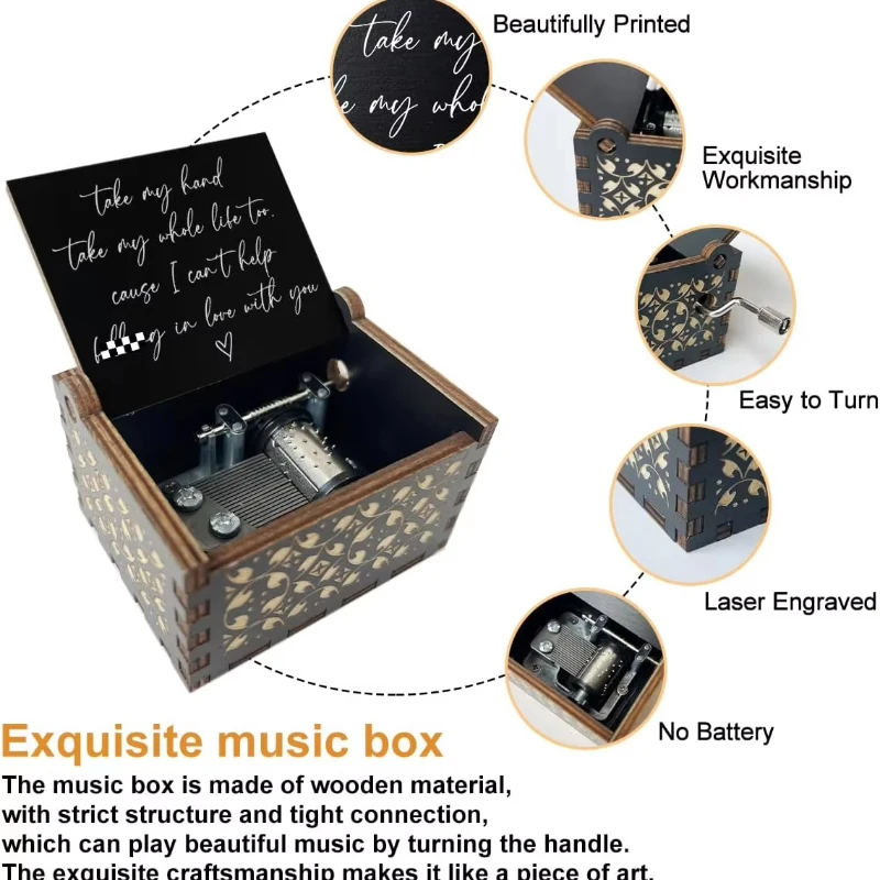 Can't Help Falling in Love Wood Music Box, Antique Engraved Musical Boxes Case for Love One Wooden Music Box - Gifts for Lover