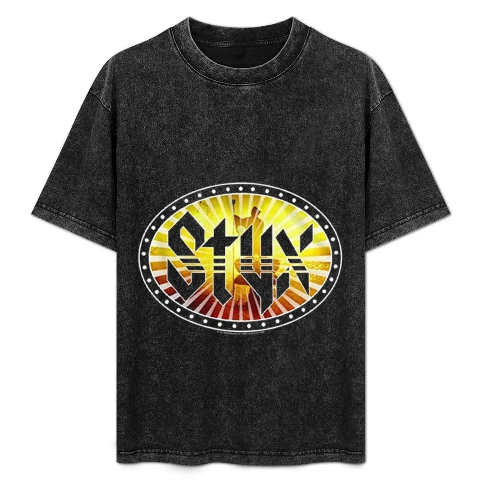 

Styx 1972 Rock Band Wooden Nickel On Stage Bright Lights T-Shirt Basic Short Sleeve Cotton Blend T-Shirt