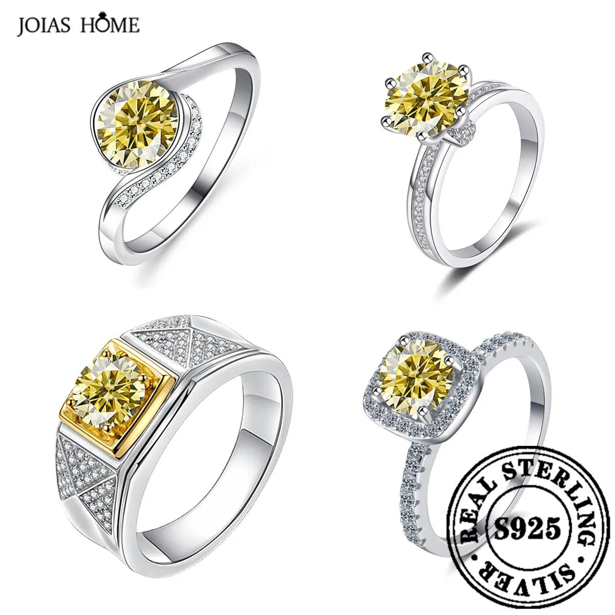 JOIAS HOME Silver 925 D Color 1CT Moissanite Gemstone Ring, Same Style Wedding Ring For Men And Women, Gift To Wife And Husband