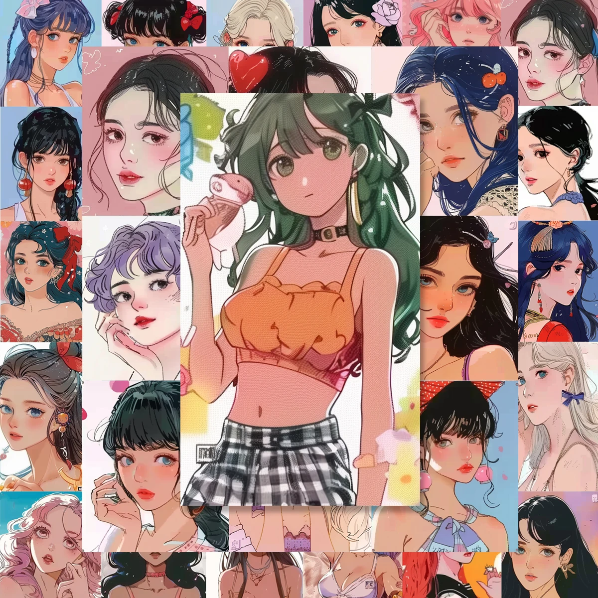 50pcs Japanese Style Girl Sticker Collection Retro Girl Waterproof Self-Adhesive Water Cup Notebook Hand Sticker