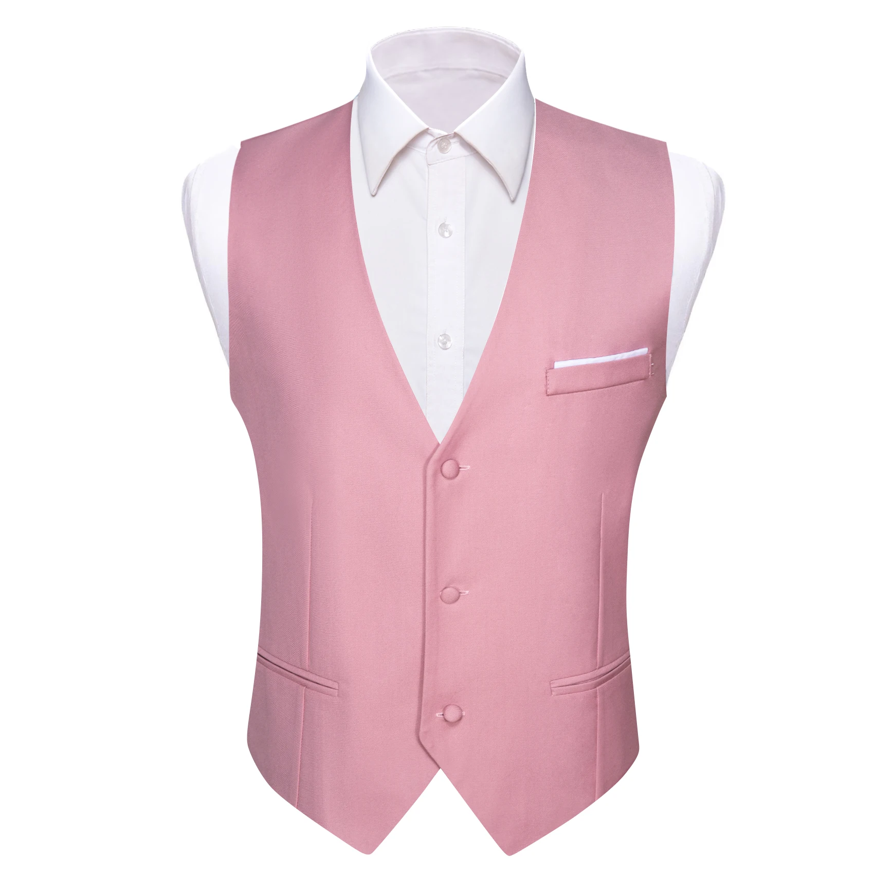 Elegant Vest for Men Pink Solid Satin Waistcoat Tie Bowtie Hanky Set Sleeveless Jacket Wedding Formal Male Gilet Suit Barry Wang