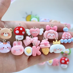10Pcs Kawaii Cartoon Mushroom Heart Hat Resin Charms Animals Bear Cat Dog Earrings Keychains Pendants for DIY Jewelry Making