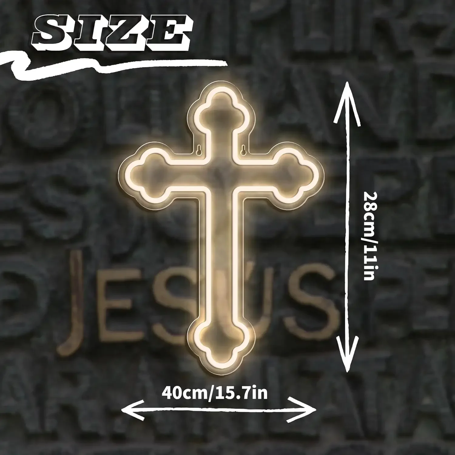 USB Dimmable White Glow Neon Cross Sign LED Wall Art for Home Church Prayer Room Decor Spiritual Symbol of Faith Unique Gift