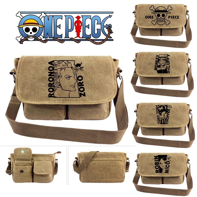 Anime One Piece Luffy Zoro Cartoon Umhängetasche Canvas Messenger Bag Studenten Schultasche Büchertasche Schultertasche Cosplay Geschenk