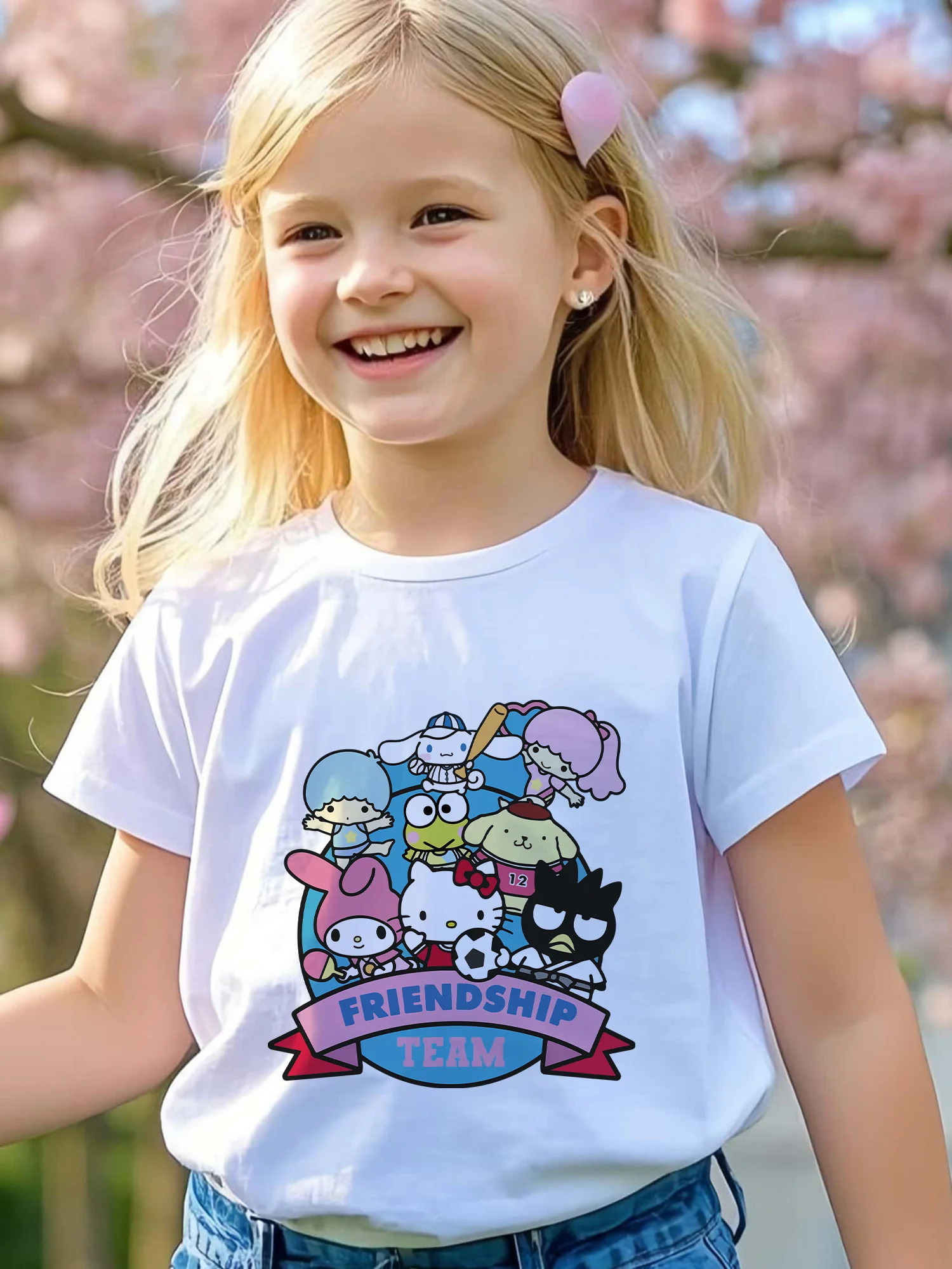 

Sanrio Printing Girls T-Shirt Short Sleeve Cotton Tees Cute Cartoon Y2k Tops Kids Clothes Baby T-shirt Summer Children T-shirt