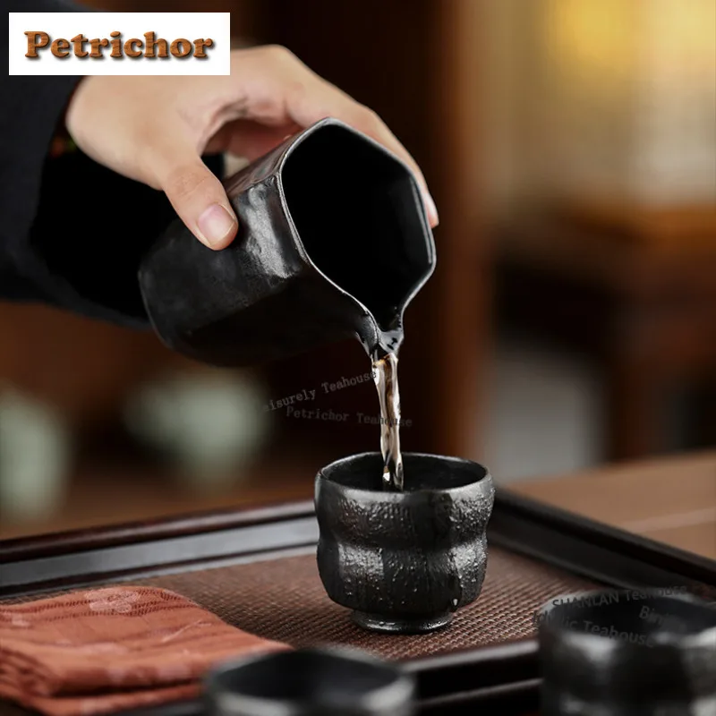 250ml Black Gold Glaze Ribbed Tea Pitcher Tea Divider Tea-separating Cha Hai Dispenser Justice Cup Fair Mug Teaset Supplies Gift