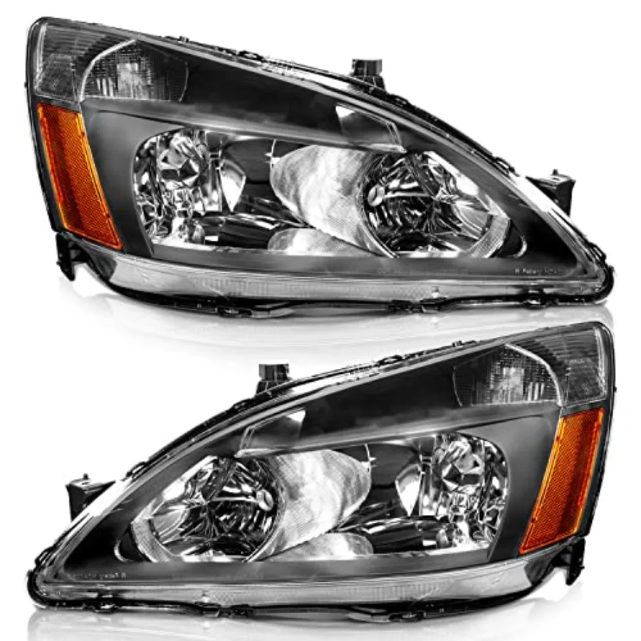 

Headlight Assembly for 2003-2007 Honda Accord OE Headlamp Replacement Black Housing Amber Reflector Left+Right 2/4-Door
