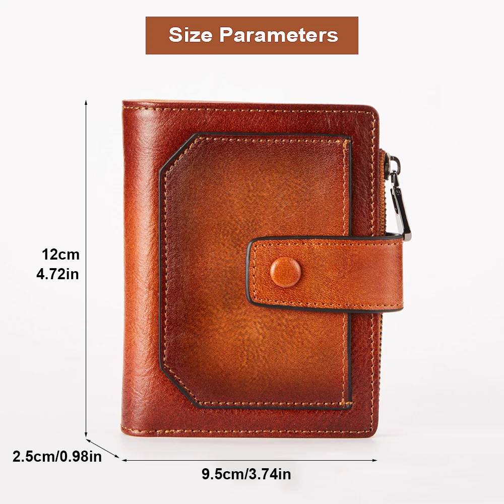 Vintage Men Genuine Leather Wallet RFID Blocking Trifold Short Multi Function Money clip Large Capacity Zipper Coin Purse