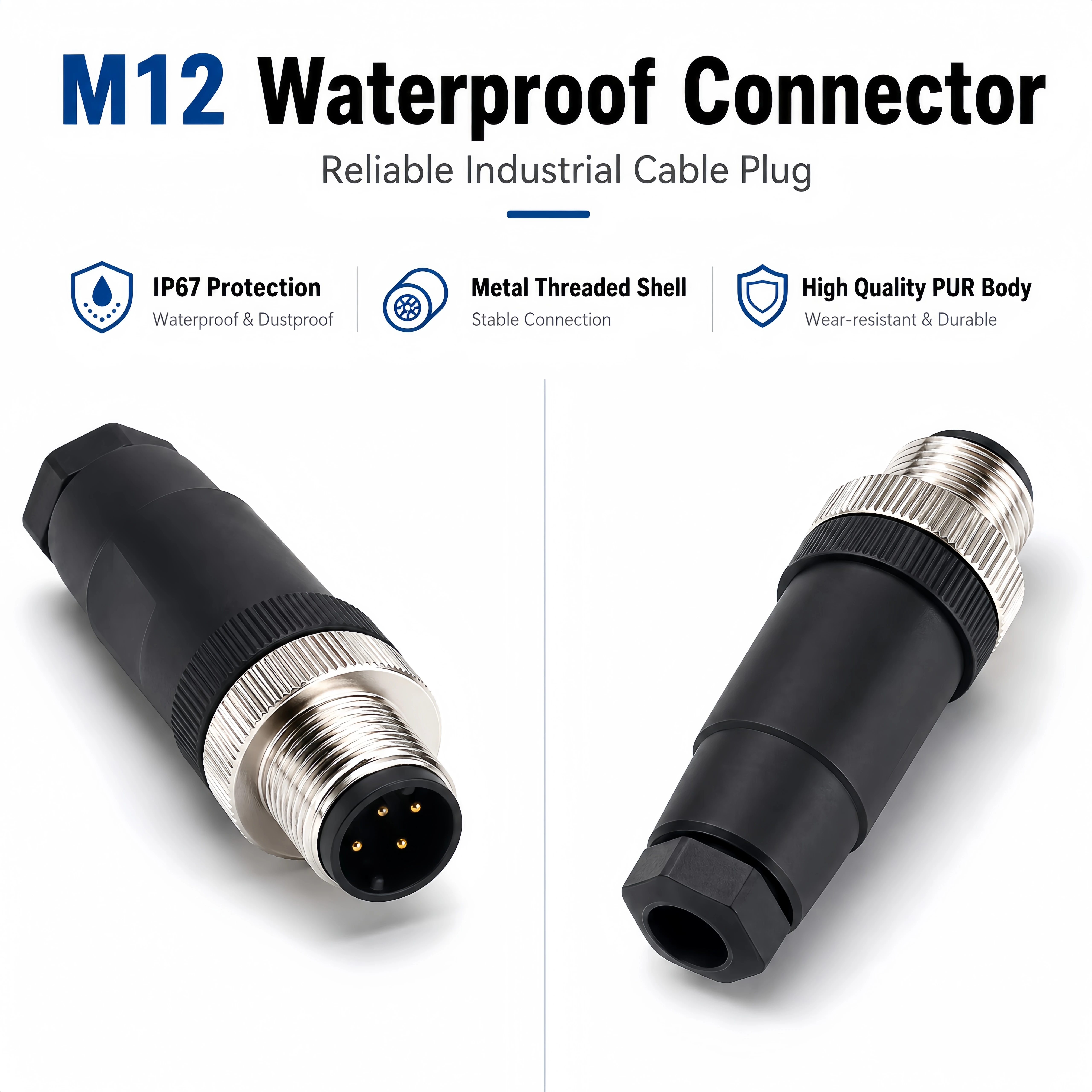 

5/20Pcs M12 12mm IP67 Waterproof Aviation Connector,Panel Front/Back Mount Flange Socket, Straight Right Angle Sensor Connector
