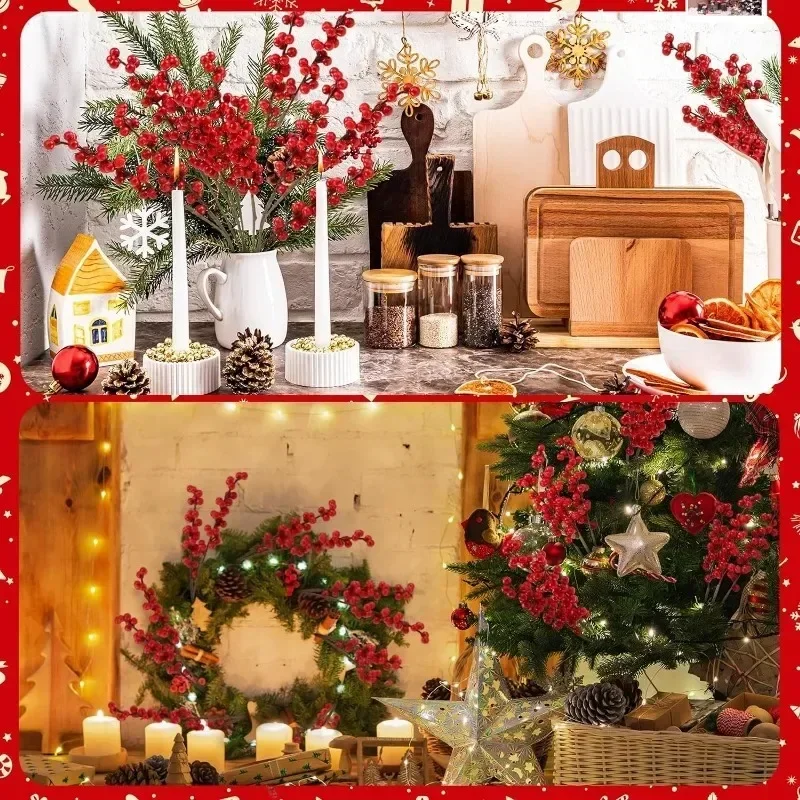 جذع التوت الاصطناعي لعيد الميلاد ، التوت الأحمر هولي ، نبات زهور وهمية لشجرة عيد الميلاد ، حفلة العام الجديد ، زخرفة ديكور المنزل ، 60 1 فرع