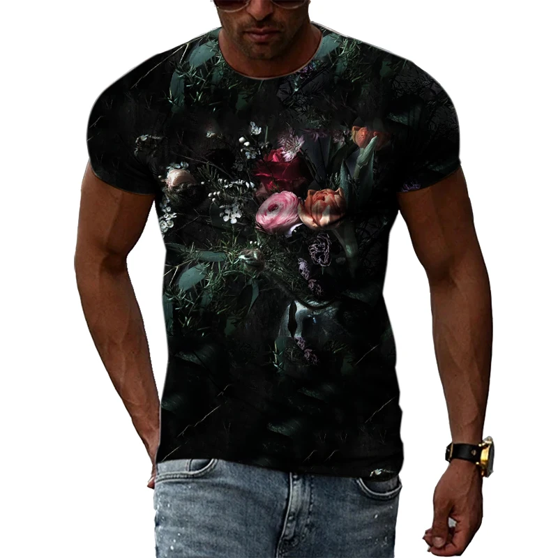 Summer Fashion Personality Flowers graphic t shirts Men Casual 3D Printed Short Sleeve Tees Hip Hop Trend Harajuku O-neck Tops