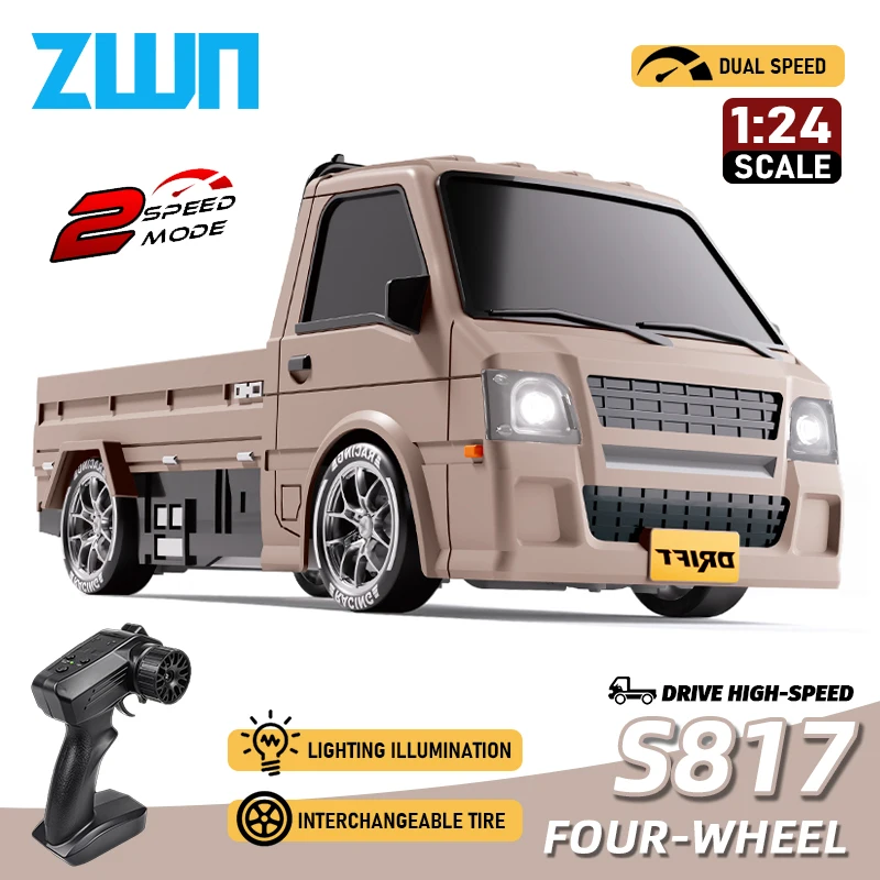 S817 1:24 Modello di triciclo wireless 2.4G 4WD con telecomando a scala intera con luci a LED Adatto per auto Rc per bambini