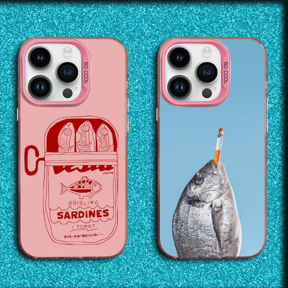 Funda de teléfono con sardinas divertidas de pescado para iPhone 17 16e 16 15 14 13 12 11 mini Pro Max X XR XSMAX 8 7 Air Plus mate anticaída