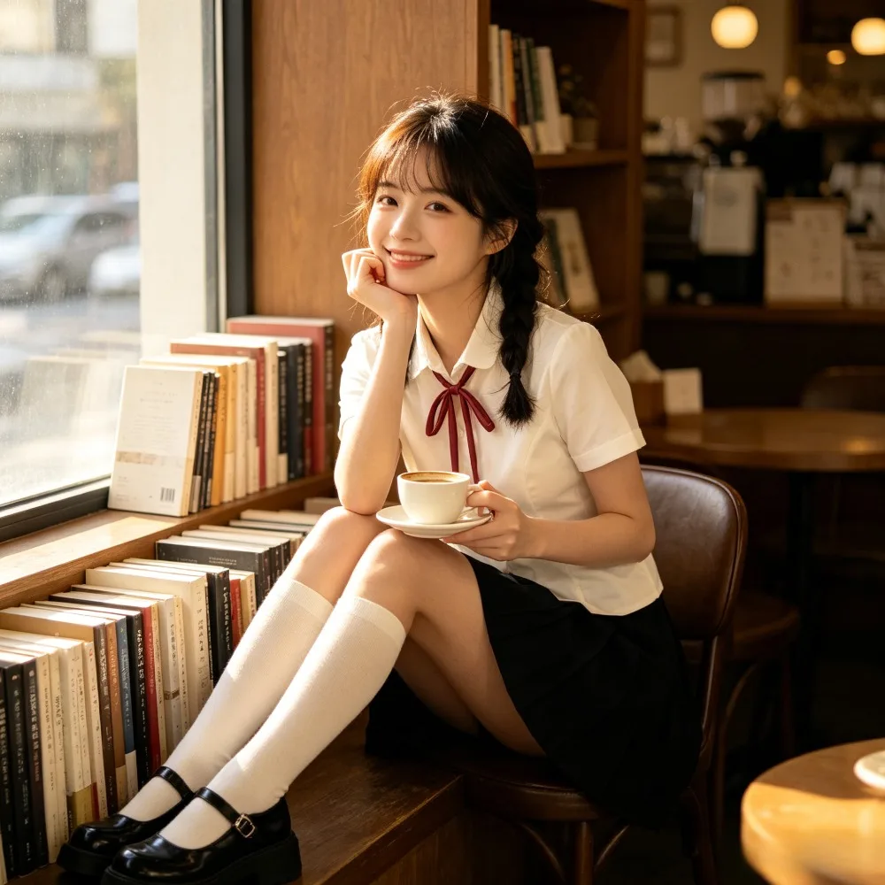 Slim White Short Sleeve JK Blouse,Elegant Academy Style Summer School Uniform Top for Women,Daily Campus Outfit&Anime Cosplay