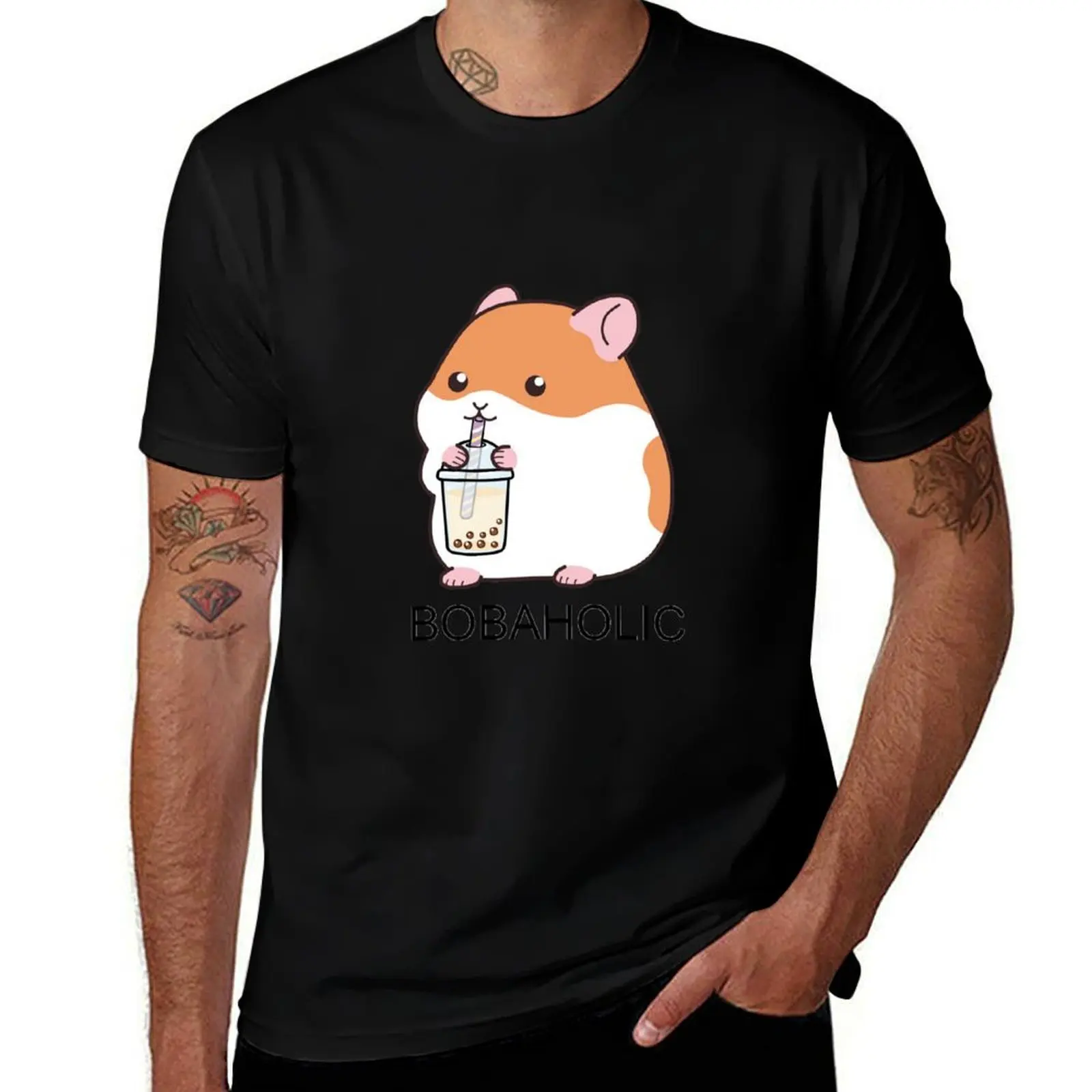 Squishy Bobaholic Hamster Loves Boba T-Shirt Soft Cotton Print T-Shirt