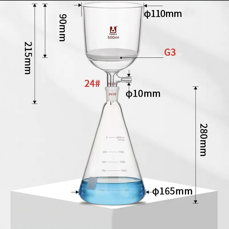 Lab Vacuum Filtration Apparatus G3 Sand Core Filter Equipment Buchner Funnel Suction Filtration Device 50/100/250/500ml