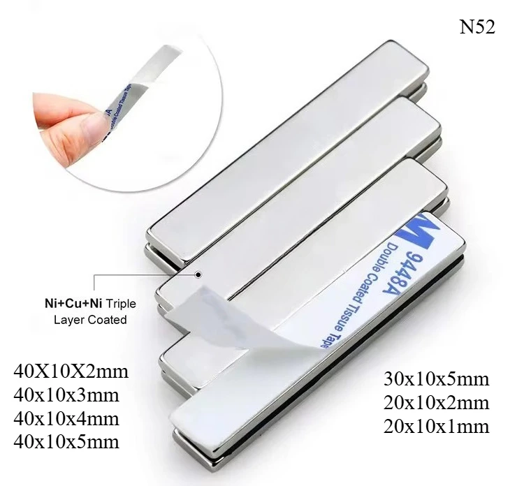 N52 40X10X3  30X10X5 40x10x4 Super Power Magnets Ebike Power Double-side Tape Strong Science Diy Fridge Electric Tool Strorage