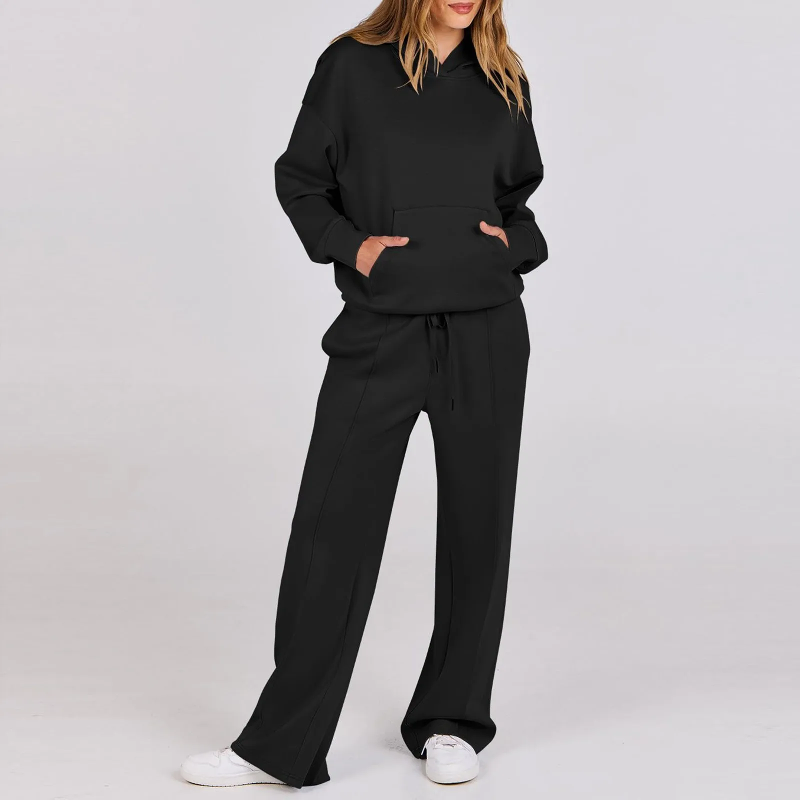 Casual Sports Women\'s Suit Fashion Solid Pullover Long Sleeve Hoodie Pocket Straight Pants Two Sets Loose Tracksuit 2024 Autumn