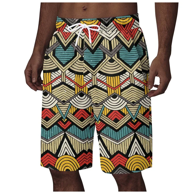 Men African Dashiki Vintage Pattern Shorts Summer Hawaii Holiday Beach Floral Short Pants Quick Dry Plus Size Board Shorts Men