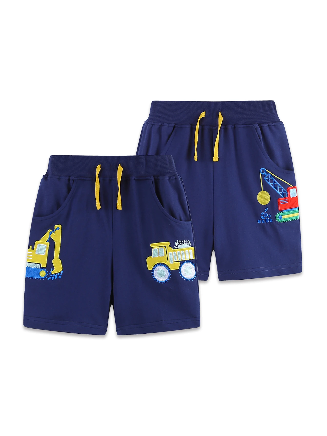 

2-Piece Set Of Summer Girls' Decorative Rope Shorts Knitted Cotton Fashionable Cartoon Engineering Embroidered Sports Pants 2-7Y