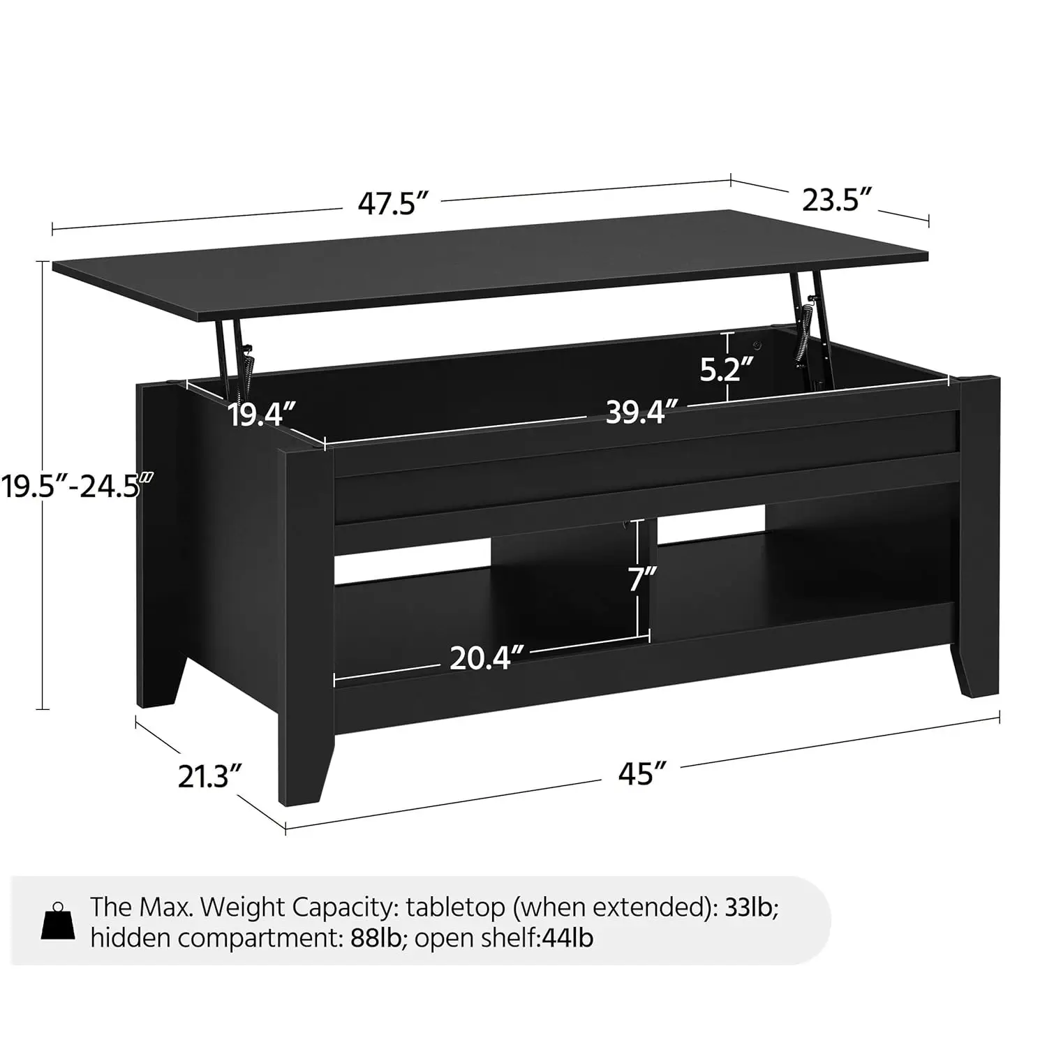 طاولة قهوة قابلة للرفع مع حجرة مخفية ورف تخزين مفتوح، طاولة مركزية قابلة لرفع الارتفاع قابلة للتعديل لغرفة المعيشة