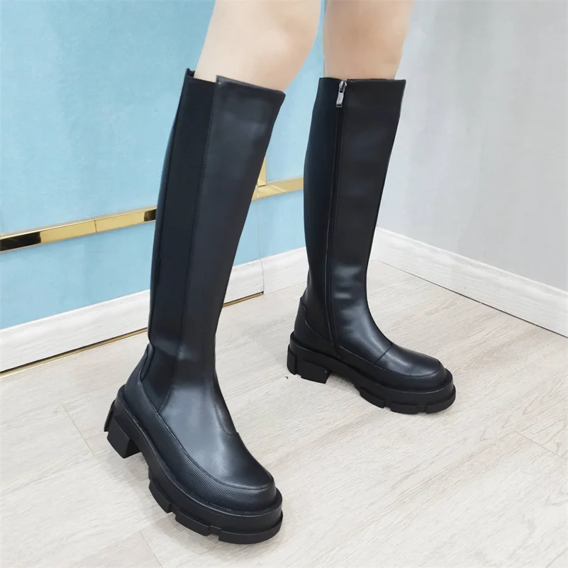 Meotina marca designer botas femininas de couro genuíno joelho botas altas plataforma chunky calcanhar equitação botas zíper outono inverno branco