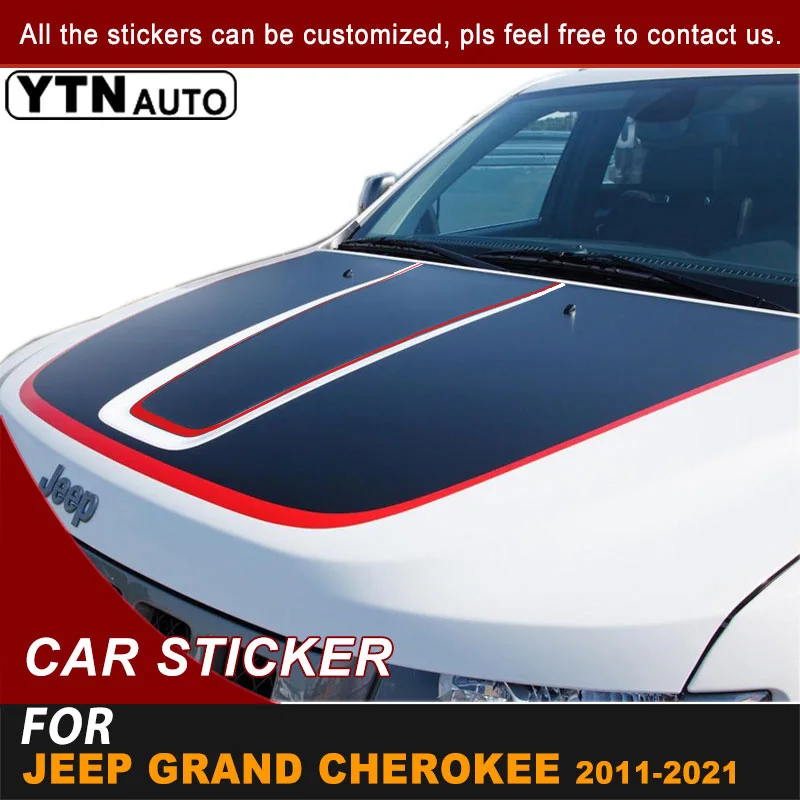 2ps Car Stickers For Jeep Grand Cherokee 2011- 2021 Hood Bonnet Scoop Full Stripe Graphic Vinyl Decals