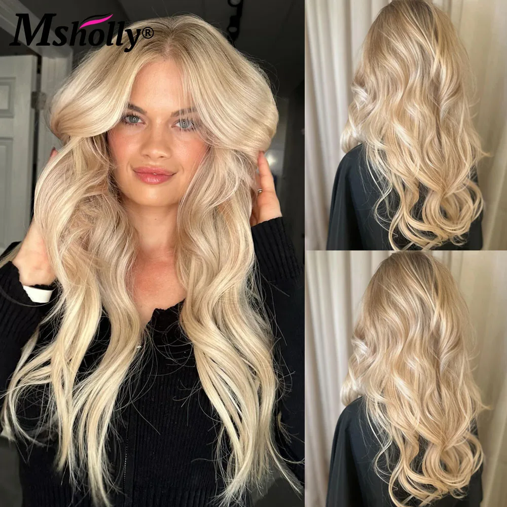 Christmas Ash Blonde Body Wave 100% Human Hair Wig Preplucked Creamy Blonde Salon Hair Coloring Wigs 13x6 Lace Front Remy Wigs