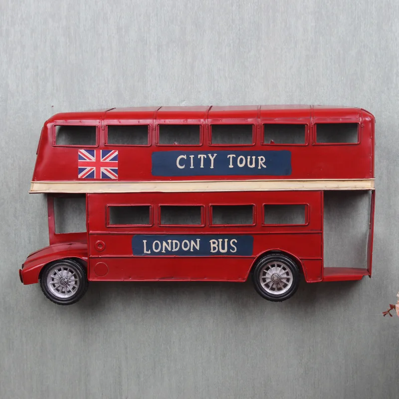 Handmade Iron Car Model Bar Wall Double-decker Bus Nostalgic Retro Toy Ornaments