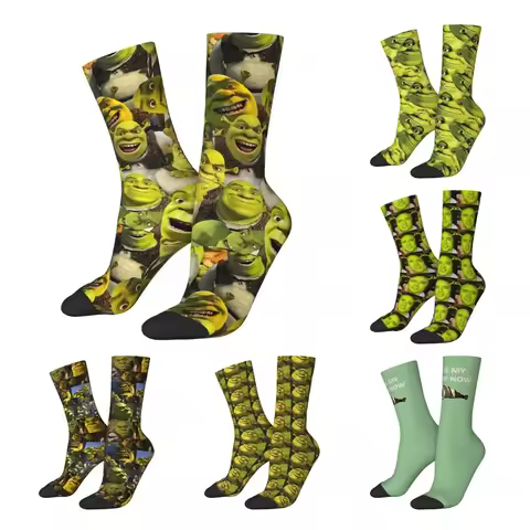 Hip-hop Shreks Memes Basketball Socks Funny Face Anime Polyester Long Socks for Women Men Non-slip