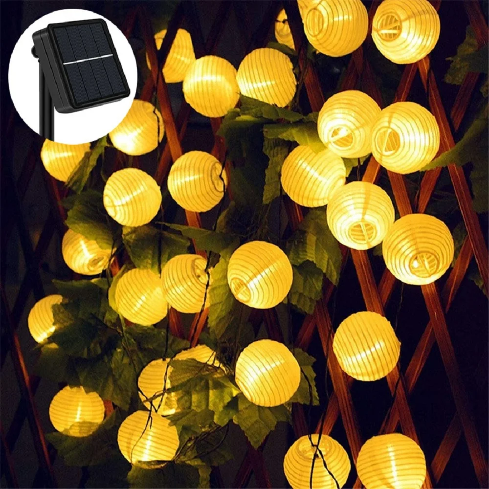 2 Stück, 6,5 m, 30 LEDs, solarbetriebene Lichterkette in Form von Laternen – Außenlaternen, wasserdicht nach IP65, warmweißes Licht, mit automatischer Ein-/Ausschaltfunktion, 8 Leuchtmodi, für
