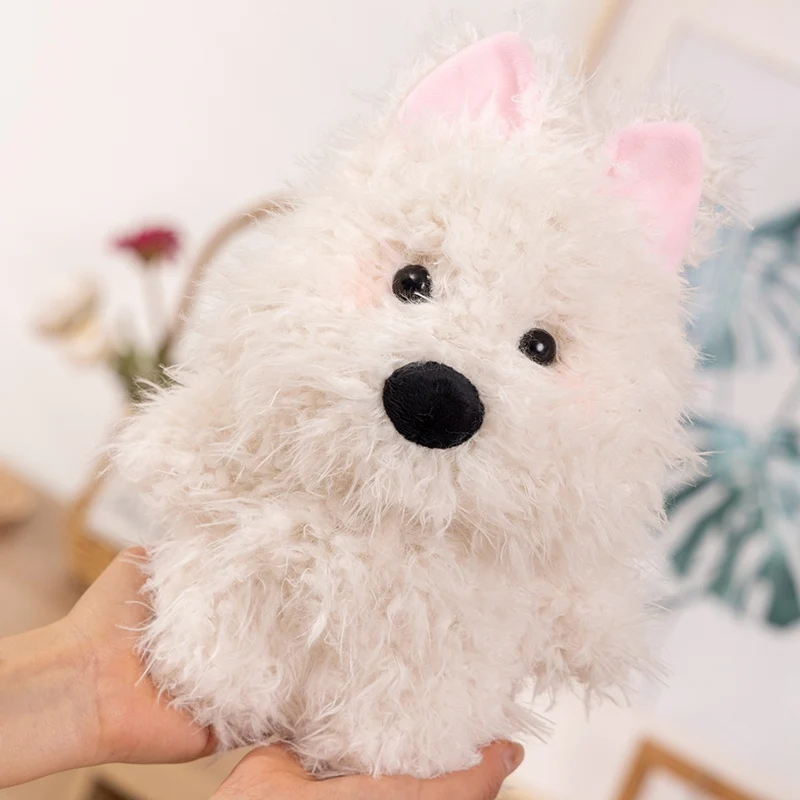 Brinquedo de pelúcia realista filhote com cabelo fofo, West Highland White Terrier, animais macios, Appease Sleep Doll, adoráveis animais de pelúcia