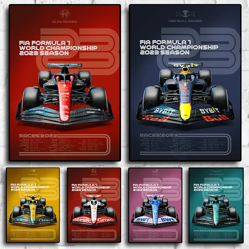 2023-сезон-f1-гоночный-автомобиль-Чемпионат-мира-Формулы-1-печать-плакатов-искусство-для-гостиной-домашний-декор-живопись-настенная-картина