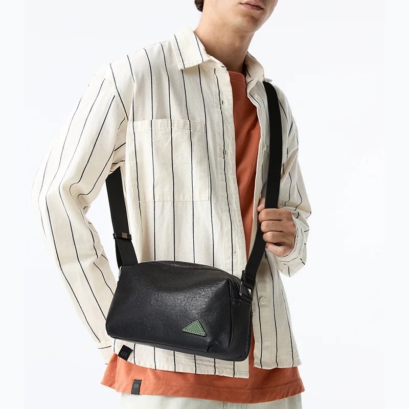 Top-grain cowhide men's square crossbody bag, genuine leather men's bag, simple yet high-end men's single-shoulder bag