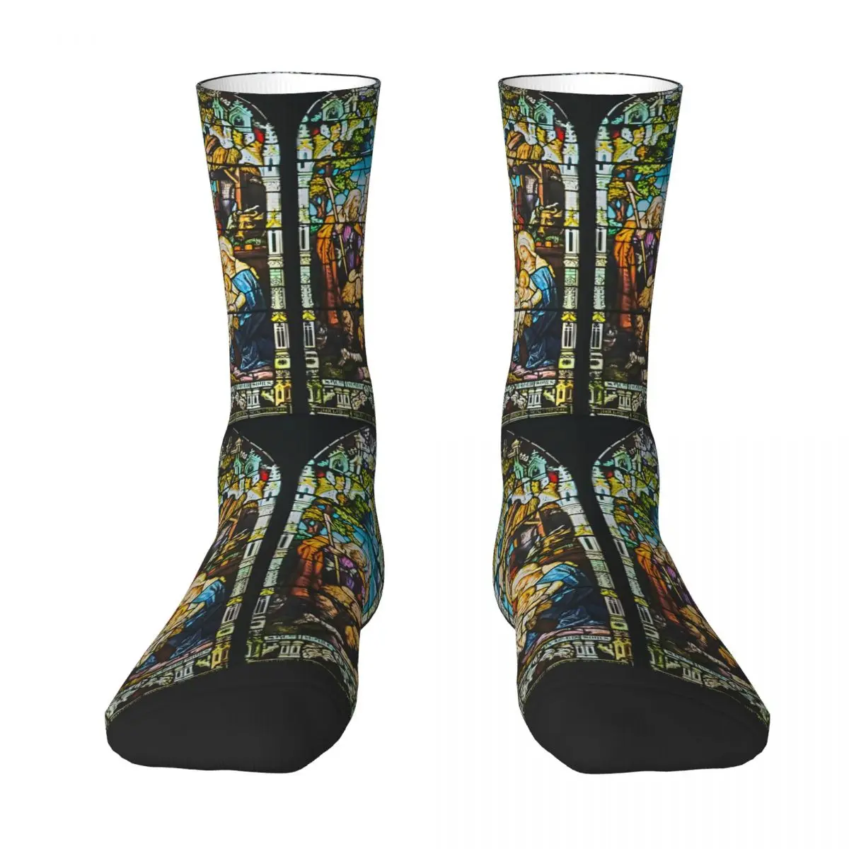 Jesus Christ Birth In Stained Glass Men Women Socks Windproof Novelty Spring Summer Autumn Winter Stockings Gift