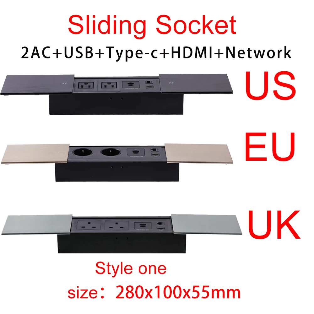 MANLEIKE Table Hidden Socket Embeded Sliding Cover Hidden Outlet Office Conference Desktop Socket With USB,Type-c,Network, Hdmi