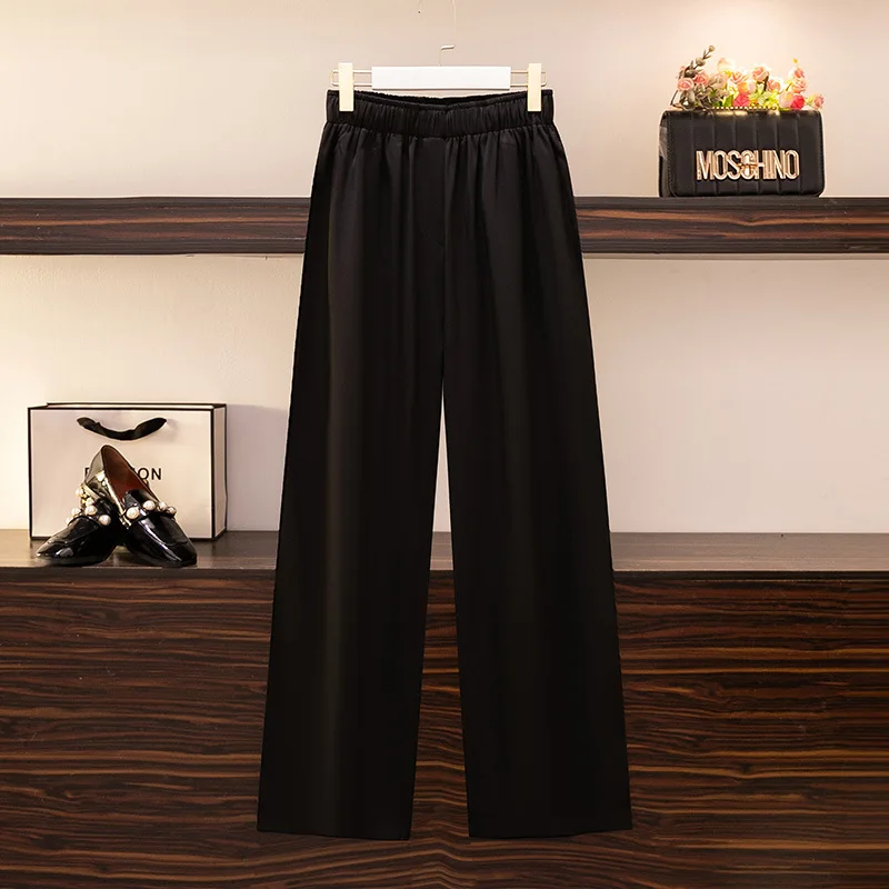 New 2022 Summer Plus Size Wide Leg Pants For Women Large Loose Cotton Black Thin Straight Long Trousers 3XL 4XL 5XL 6XL 7XL