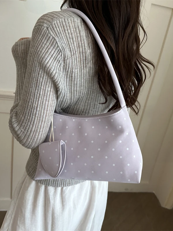 Korean Style Retro Polka Dot Underarm Bag Lightweight Commuter Large Capacity Single Shoulder Crossbody Bag for Young Women