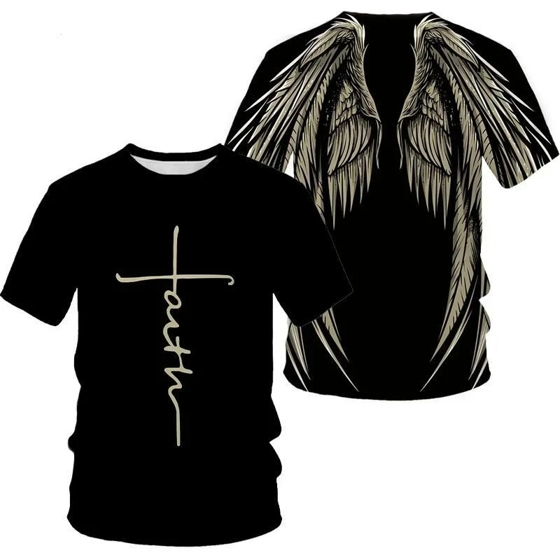 Summer Jesus Faith Wing 3D Print T-Shirts Streetwear Men Fashion Oversized O-Neck Short Sleeved T Shirt Tees Tops Clothing