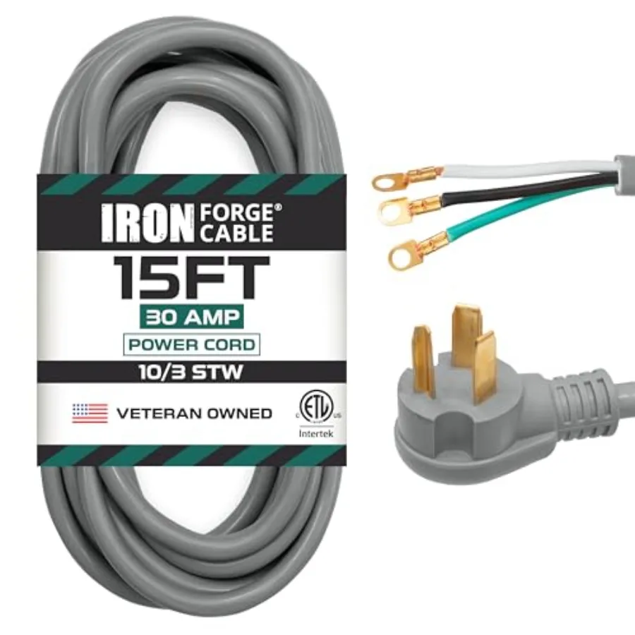 

3 Prong Dryer Extension Cord 1V/0V Cord NEMA 30 Plug 10/3 Dryer Cable Flat Head 30 Amp 3 Wire - Gray