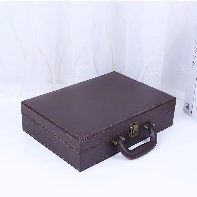 2024 New Business Leather Portable Briefcase Script Box Policy Contract Document Storage Box