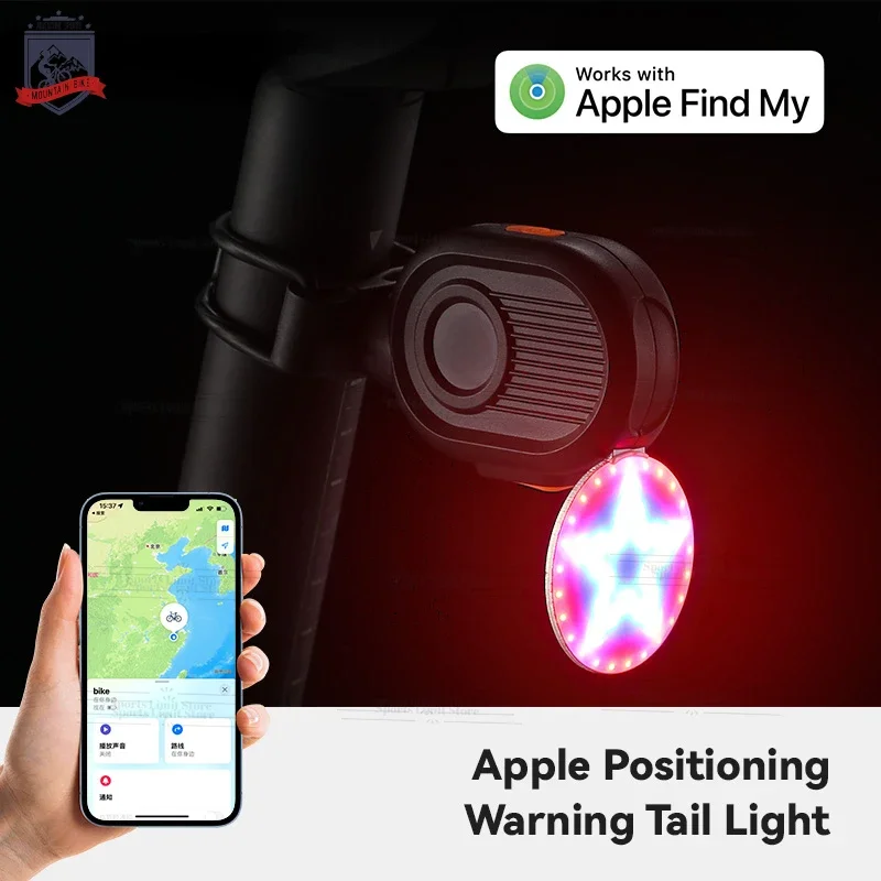 GPS Positioning Light Bicycle Tail Light Flashing Five-pointed Star Light USB Charging Safety Warning Lights Bicycle Accessories