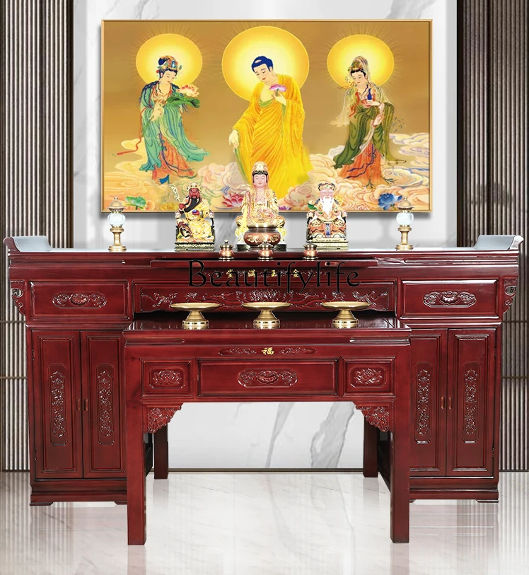 Altar Incense Burner Table Household Solid Wood Old-Fashioned Square Table for Eight People Middle Hall Chinese Altar Cabinet