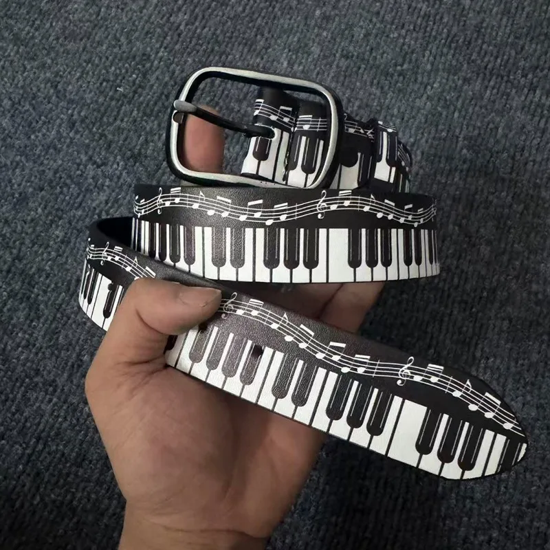 Original Luxury Design Gothic Punk Style 3D Piano Key Pattern Print Unisex Y2K Belt Cowgirl & Cowboy Belt with Belt for Men