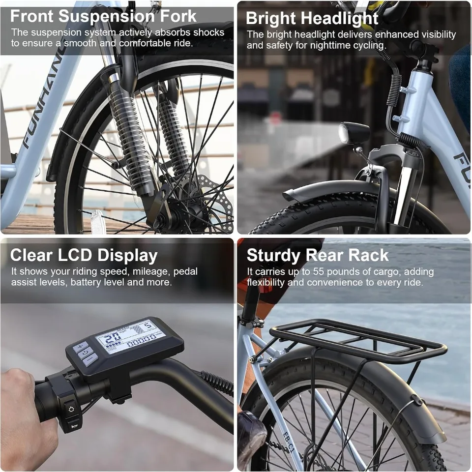 Electric Bike for Adults, 26 City Cruiser, 1000W Peak, 20MPH, 50 Miles, 48V Battery, 7-Speed, UL 2849 image 5