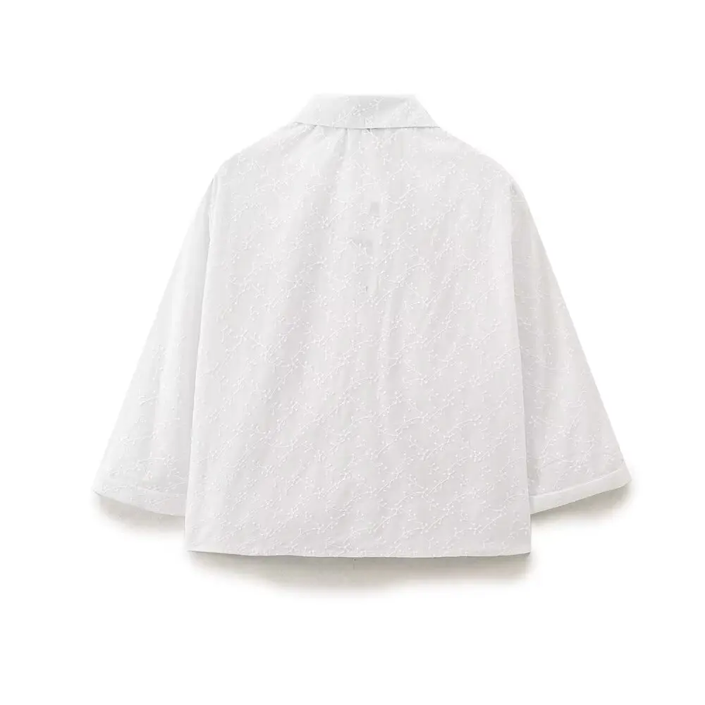 Tangada Women White Embroidery Cotton Shirt  Long Sleeve 2024 Fashion Female Oversized Crop Blouse Tops 6H0205