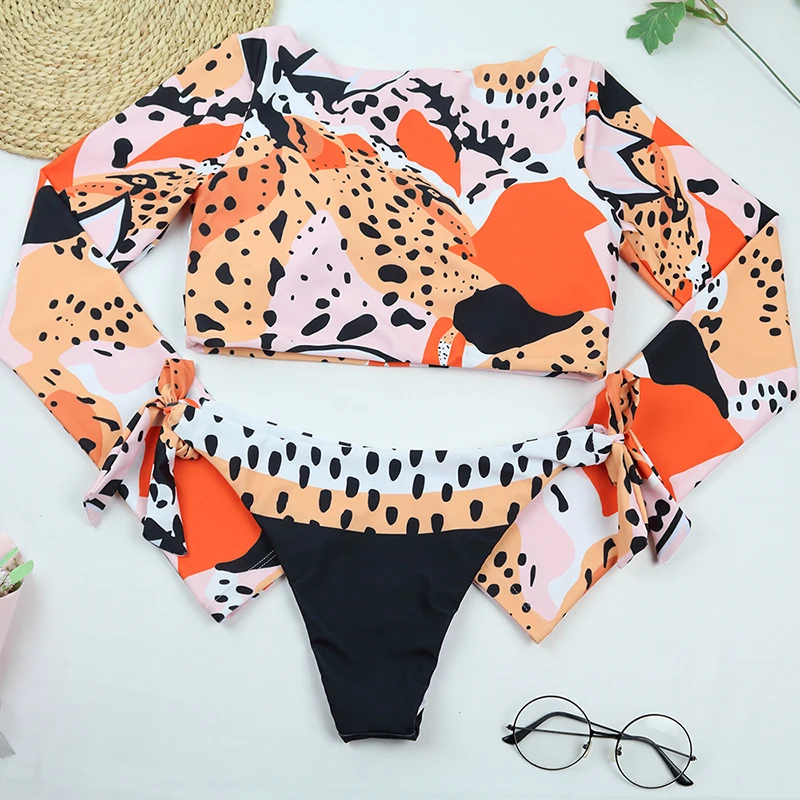ZAFUAZ 2024 Sexy Long Sleeve Bikinis Set Women Swimsuit Sport Print Surfing Bathing Suits Beachwear Brazilian Biquini Monokini