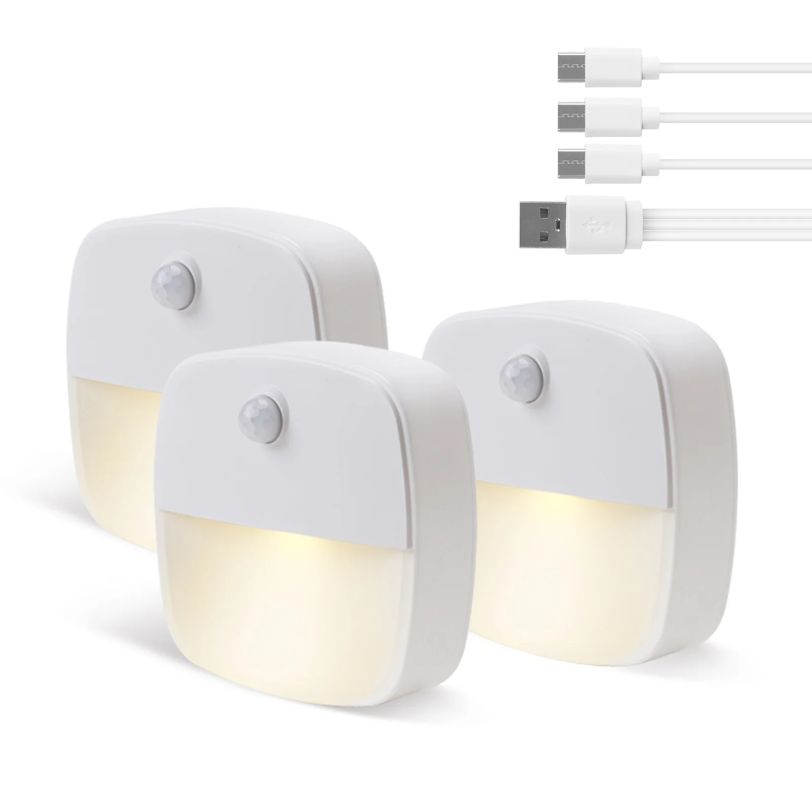 

Перезаряжаемый светильник с датчиком движения, 3 шт., автоматическое включение/выключение, теплый белый светодиод, для шкафа, стены, спальни, прихожей, лестницы, кухни