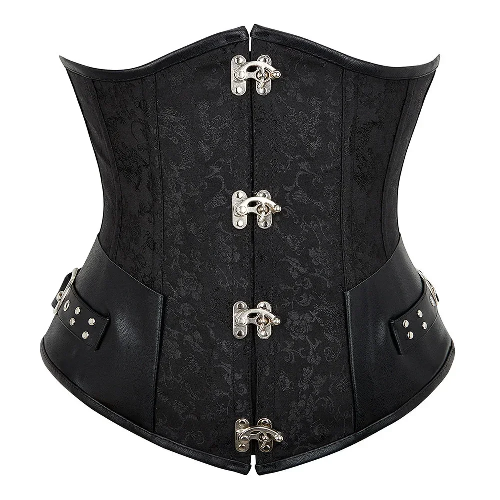 

Underbust Corset Black Jacquard Steampunk Boned Bustier Vintage Punk Korsett For Women Waist Trainer Girdles Cummerbunds Bustier